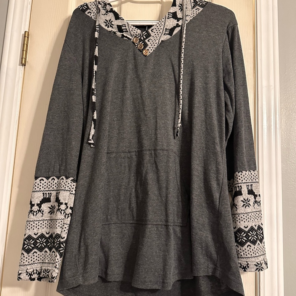 Gray Graphic Long Sleeve Hoodie